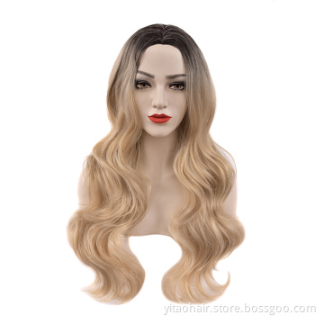 Synthetic Lace Front Hair Wig Blonde Long Straight Razer French Style Technique Wave Color Small Weight Material Silky Brown